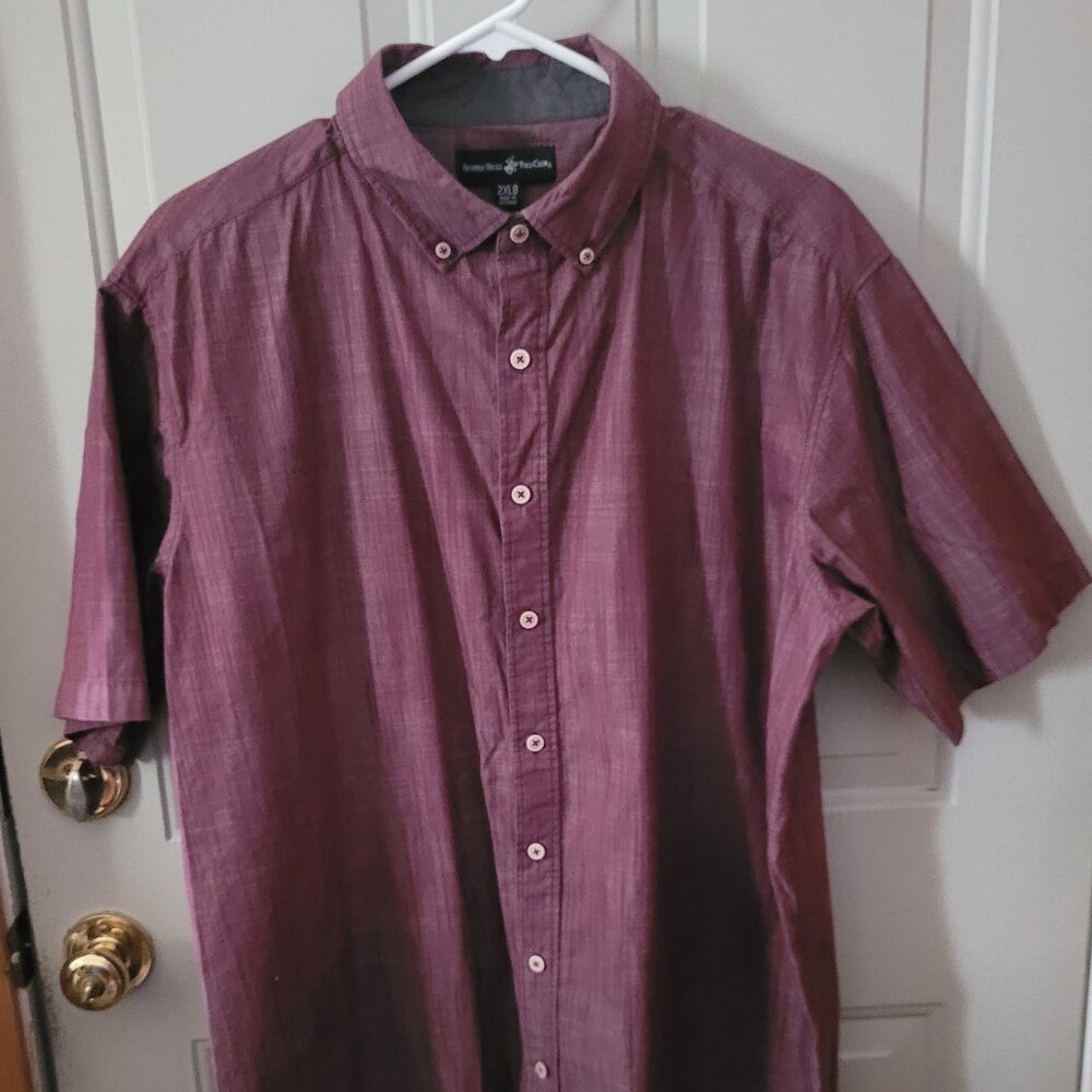 Beverly Hills Polo Club Wine Button-Front Short Sleeved Dress Shirt 2XLB